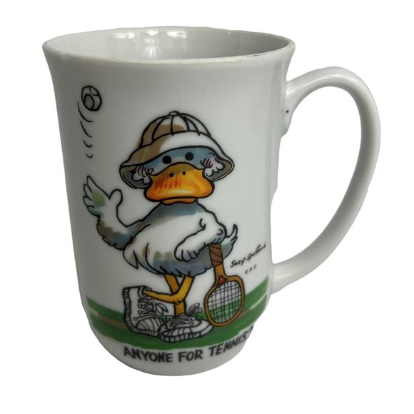 Suzy's Zoo Coffee Mug Duck Anyone For Tennis Vintage 1976 Suzy Stafford Enesco - Picture 2 of 12